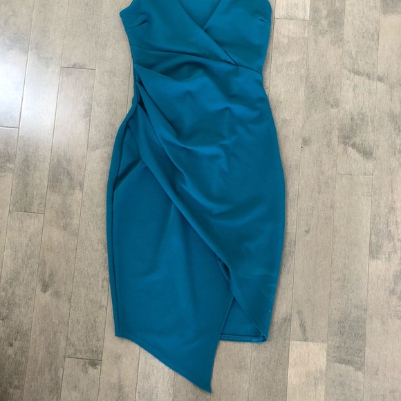 Sexy Teal Asymmetrical Bodycon Dress Size Small - Picture 6 of 6